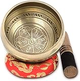Tibetische Klangschale, 4.5' Handgefertigte Klangschalen Set Meditation Sound Bowl Set mit Dual Surface Mallet und Seide Kissen, Entspannung,Stress und Angst R