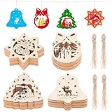 MELLIEX 40pcs Weihnachten Holzanhänger, Holz Ornament Aushöhlen Anhänger Weihnachten Christbaumanhänger DIY Basteln für Weihnachtsdek