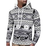 Weihnachtspullover Herren Hoodie Kapuzenpullover Warm Gefüttert Sweatshirt Winter Winddichte Sweatjacke Pullover mit Kapuze Lässiges Langarm-T-S