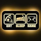 Elbeffekt Eat Sleep Zocken Schild aus Holz- personalisierbares Geschenk - Zimmer Deko - Türschild - personalisierbar zum Hinstellen/Aufhängen - Gaming Deko - persönliches Geschenk