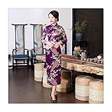 Sexy Frauen Satin Tages legeren Kleidung Summer Long Qipao Print Flower Chinese Cheongsam (Color : Long Sleeve 1, Size : L.)