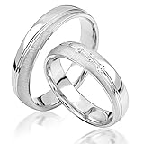 JC Trauringe 925er Sterling Silber Paar-Preis I Eheringe mit kostenfreier Gravur I Partnerringe 5 mm breit inkl. Etui I Herren-Ring ohne & Damen-Ring mit Zirkonia-Steinen I Größe 48 bis 72 I S052-S