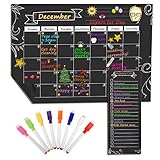 MoKo Magnetisch Kalender für Küche Kühlschrank, 16' x 12' Monat Planer Trocken Abwischbar Kalender Einkaufsliste mit 8 Boardmarker - Schw
