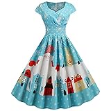 MRURIC Damen Weihnachten Hausfrau Abend Party Abendkleid 50er Jahre Rockabilly Kleid Ärmellos Vintage Kleid Rockabilly Cocktail Partykleid Weihnachtsk