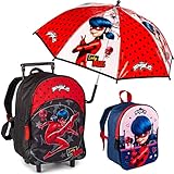 alles-meine.de GmbH Kinder - Reiseartikel & Taschen _ Artikel frei wählbar _3 TLG. Set: Kinder Trolley + Rucksack + Regenschirm _ Miraculous - Ladybug und Cat Noir _ wasserabw