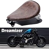 DREAMIZER Motorrad Leder Bobber Sitz, Retro Motorrad Solo Sitz Mit Grundplatte der Federhalterung für Sportster XL883 1200 48 Chopper C