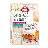 RUF Dekor ABC und Zahlen aus weißer Schokolade in grün, pink und blau mit natürlicher Farbe aus Pflanzen, 32 g