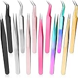 12 Stücke Wimpernverlängerung Pinzette Edelstahl Pinzette Gerade und Gebogene Pinzette Volumen Wimpern Pinzette 6 Farben Falsch Wimpern Anwendung Werkzeuge für Nagelkunst Gesicht Augenb