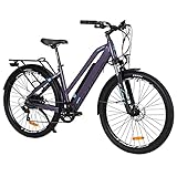 AKEZ Ebike 27.5 Zoll Elektrofahrrad Damen, 250W 36V 12.5Ah Lithium-Akku Elektrisches Fahrrad für Erwachsene mit Bafang-Motor und Shimano 7-Gang-Getriebe, EU Warehouse (Purple)