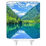 Seaside Scenery Duschvorhänge Set Polyester Wasserdicht Blaues Meer Mittelmeer Bad Vorhang Badezimmer Bildschirm Vorhang S.3 180x200