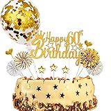 ENYACOS Cake Topper, Happy Birthday Tortendeko 60, Glitzer Cake Topper 60 Geburtstag, Happy 60.Birthday Kuchen Cupcake Topper, Gold Kuchen Dekoration für 60 Geburtstagsfeier Zubehör(60Gold)
