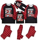 Weihnachtsfamilie passender Pyjamas Sets, Auf Wiedersehen 2021 Hallo 2022 Karierte Hemden und Hosen Santa Claus Baumwoll-Nachtwäsche-Sets (Color : Women, Size : S)