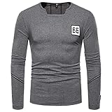 T-Shirt Herren V Ausschnitt/Quadratischer Kragen Slim Fit Shirt Herren Nummer Buchstabe Drucken Poloshirt Herren Mode Britischer Stil Langarm Shirt H