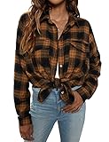 Blooming Jelly Damen Flanell Kariert Bluse Langarm Button-down Hemd Freizeit Urban Langarmshirt mit T