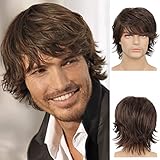 Perücke Herren Braun Kurz Haare Layered Wave Perücken mit Pony Synthetische Cosplay Perücke Kostümparty Halloween Party Men Wig