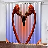 LucaSng Ösenschal Flamingo Liebe Tier Ösenvorhang Kinderzimmer Schlafzimmer Wohnzimmer Gardinen Vorhang 2Er Set 117x183 cm(B x H)