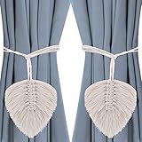 2 Stück Vorhang Raffhalter,Raffhalter Boho Vorhanghalter Blätter Baumwolle Makramee,Vorhang Zugband Gardine,Gardinenhalter Vorhang,Vorhang Seil,Seilhalter Gardinen Deko für Home Office Fenster Dek