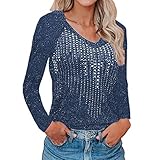 Damen Pullover Casual Sweatshirt Oberteile Elegant Einfarbig Langarmshirt Tunika Bluse Top Sexy V-Ausschnitt Jumper Shirt Mode Strickpullover mit Glänzender Diamant Streetwear Outw