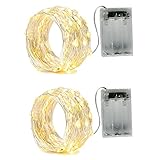 BXROIU 2 x 20er Micro LED Lichterkette Batterie betrieb und 2 Programm Auf 7ft 2Meter Silberdraht für Party, Garten, Weihnachten, Halloween, Hochzeit, Beleuchtung Deko(Warmweiß)