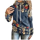 Kapuzenpulli Damen Oversize Frauen Casual Frohe Weihnachten Print Kontrast Splice Langarm Hoodie Sweatshirt Strap Tops Hoodie Damen Oversized Kapuzenpullover Oversized only Strickjacke lang