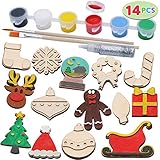 14 Weihnachtsmagnete aus Holz, Kreativität, Kunst und Handwerk, Malerei-Set, zum Dekorieren Ihrer eigenen Kinder, zum Bemalen von Geschenken, Geburtstagsfeiern und Familienbasteln, Urlaubsfü