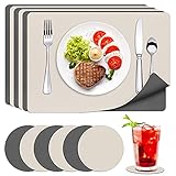 innislink Tischset Leder, 6er Platzsets Abwaschbar mit Untersetzer rutschfest Platzdeckchen Doppelseitigen Tischsets, PU Kunstleder Hitzebeständig für Küche Hause Restaurant - 43x30cm, Beige G