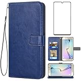 Asuwish Kompatibel mit Samsung Galaxy S6 Edge Wallet Case gehärtetes Glas Displayschutzfolie und Flip Cover Kartenhalter Ständer Handy Zubehör für Glaxay S6edge 6s 6 s 6edge Damen Herren B