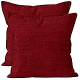 Encasa Homes Chenille kissenbezüge 2 Stück Set - Scarlet Rot - 40 x 40 cm Strukturierte einfarbige, weiche & Glatte, quadratische Akzentdekorationskissen für Couch, Sofa, Stuhl, Bett & B