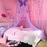 Baldachin für Mädchenzimmer, rund, kuppelförmig, Schmetterlingsmotiv, leichtes Netz, Kinderbett, Moskitonetz zum Aufhängen, Prinzessin, H