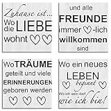 Artland Leinwandbilder auf Holz Wandbild Bild Set 4 teilig je 20x20 cm Quadratisch Bilder mit Sprüchen Schrift Kunst Spruch Grau Liebe J4WJ