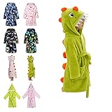 Lodunsyr Bademantel Kinder mit Kapuze für Jungen Mädchen Bademäntel Morgenmantel kuschelig warmen und weichen Pyjamas Kleinkind Grün Dinosaurier Coral Fleece Hoodie Roben 2-9 J