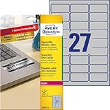 AVERY Zweckform L6011-8 Typenschild Folienetiketten (216 Aufkleber, 63,5x29,6mm auf A4, extrem stark selbstklebend, strapazierfähig, wetterfest, bedruckbare Klebefolie, blanko) 8 Blatt, silb