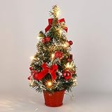 Urmagic Mini LED Weihnachtsbaum klein Künstlicher Tannenbaum mit LED Lichterkette Beleuchtung und Baumschmuck Weihnachtskugeln Künstliche Weihnachtsbäume weihnachts Desktop dek