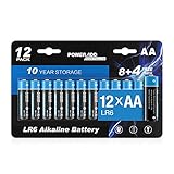 AA Batterien, AA Alkaline Batterien LR6 Mignon 12 Stück, LR6 AA Mignon Batterien 1,5 V Akku 10 Jahre Haltbarkeit für Fernbedienung Radio Wecker und U