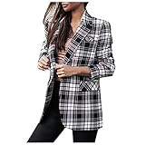 XUNN Wolljacke Damen Winter Warmer Plüschmantel Schwarz-Weiß-Raster Karierte Jacken Umlegekragen Langarm Oberbekleidung mit Taschen Strickjacke Bluse mit Knopfleiste Street Fashion M