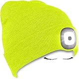 Morye LED Mütze mit Licht, Laufmütze Herren Damen Kappe Lampe USB Nachladbare 4 LED Scheinwerferkappe für Warm Cap mit LED Licht für Jogging,Camping,Angeln,Walking/Fluorescent Yellow