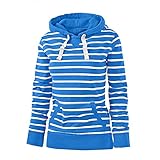 KGLHTYU Einfarbig Gestreifte Hoodie Damen Mode Kordelzug Pullover mit Kapuze Freizeit Farbblock Patchwork Sweatshirts Tasche Bluse Casual Elegant Oberteile Kapuzenp