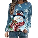 Komiseup Rundhalspullover Damen Schneemann mit Schneeflocken Weihnachten Pullover Langarm Ugly Christmas Sweater Damen Winterpullover Langarmshirt Sweatshirt Winterjack