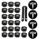 Gebildet 20Pcs Radmutterkappe, Radschrauben-Mutter Kappe Abdeckungen(Matt, schwarz), Sechskant-Reifenmuttern Abdeckungen für Te-sla Model 3 Model S Model X + 4 Pcs Weiß Center Logo Emblem Modifik