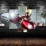 XIAYUU Avengers Iron Man Leinwand Bilder Poster 5 Teilig Leinwandbild Wandbilder HD Leinwanddrucke Kunstdruck Modern Wanddekoration Design Wand.(Mit Rahmen 150x80 cm)