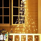 Joycome Led Lichterschweif 1M 100 LED Lichterbündel, 8 Lichtmodi Wasserdichte Wasserfall Lichterkette Batteriebetrieb mit Fernbedienung für Garten Gießkanne Innen Außen Party Deko (Warmweiß)