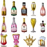 FADACAI 14 Stücke Oktoberfest Ballon Deko Folienballon Whisky Champagner Weinflasche Ballons Bier Tasse Ballon Luftballons für Geburtstag Urlaub Hochzeit Bayrisch Wiesn Party Dek