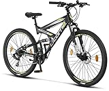 Licorne Bike Strong 2D Premium Mountainbike in 27,5 Zoll - Fahrrad für Jungen, Mädchen, Damen und Herren - Scheibenbremse vorne und hinten - 21 Gang-Schaltung - Vollfederung (Schwarz/Lime, 27.5)