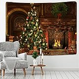 YYRAIN Weihnachten Zuhause Wandkunst Dekoration Wandbehang Kamin Weihnachtsbaum Wandteppich Wohnzimmer Schlafzimmer Hintergrund Tuch Fotografie Hintergrund Tuch 150x130