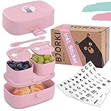 BJORKI® Bento Box für Kinder inkl. GRATIS Namensticker - Auslaufsichere Lunchbox mit Fächern - Nachhaltige Brotdose Kinder für Kindergarten & Schule - Die Jausenbox für unterweg