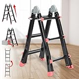 Mehrzweckleiter – klappbar, Aluminium, bis 150 kg, 4 Stufen, (4x3 Sprossen) Teleskopleiter, Gelenkleiter, Multifunktionsleiter, Stehleiter, Aluleiter, Vielzweckleiter, Klappleiter, U