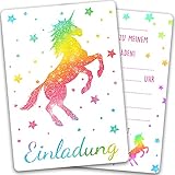 15 x Einhorn Glitzer Einladungskarten Geburtstag Kinder - Größe A6 - Coole Einladung zum Kindergeburtstag für Mädchen und Jungen - Witzige Einladungskarte - Glitzerlack