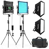 Video Licht mit Light Stativ Softbox 2 Packs, CRI 96 + Dimmbares zweifarbigs 2600-10000K-Panel-Licht, Fotobeleuchtung, für Videoaufnahmen von Porträtprodukten YouTube Studio Fotog