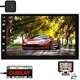 GPS Navigation Autoradio Kompatibel Mit Apple Carplay Und Android Auto, 7 Zoll Doppel-DIN Autoradio Mit Bluetooth Und Rückfahrkamera, Touchscreen-Autoradio Mit AM/FM, Sprachsteuerung,3+32g