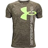 Under Armour Jungen Tech Split Logo Hybrid Kurzarm T-Shirt Victory Green (369)/Summer Lime, Jugendliche S